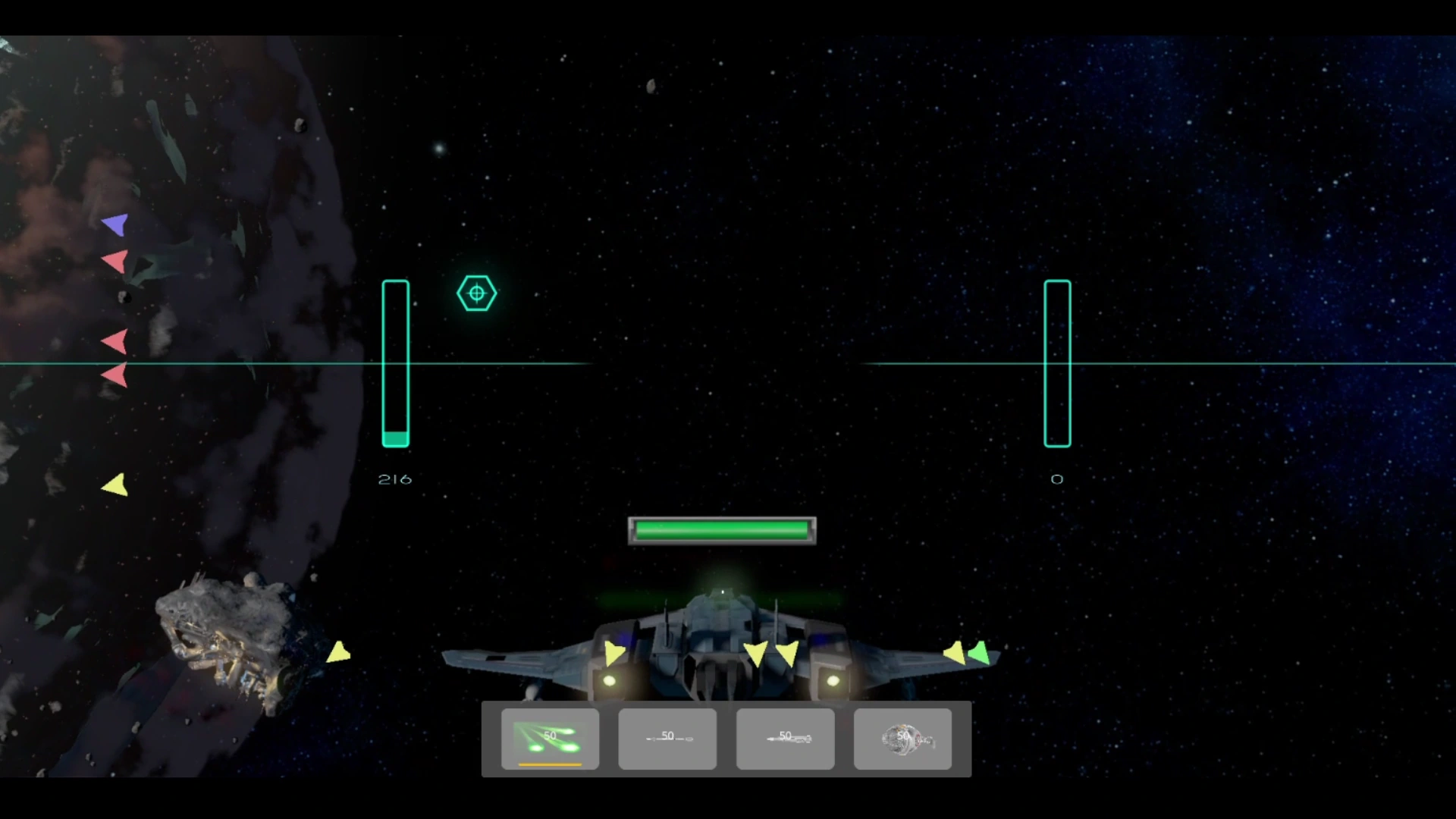 A bright energy effect erupts during an asteroid encounter.